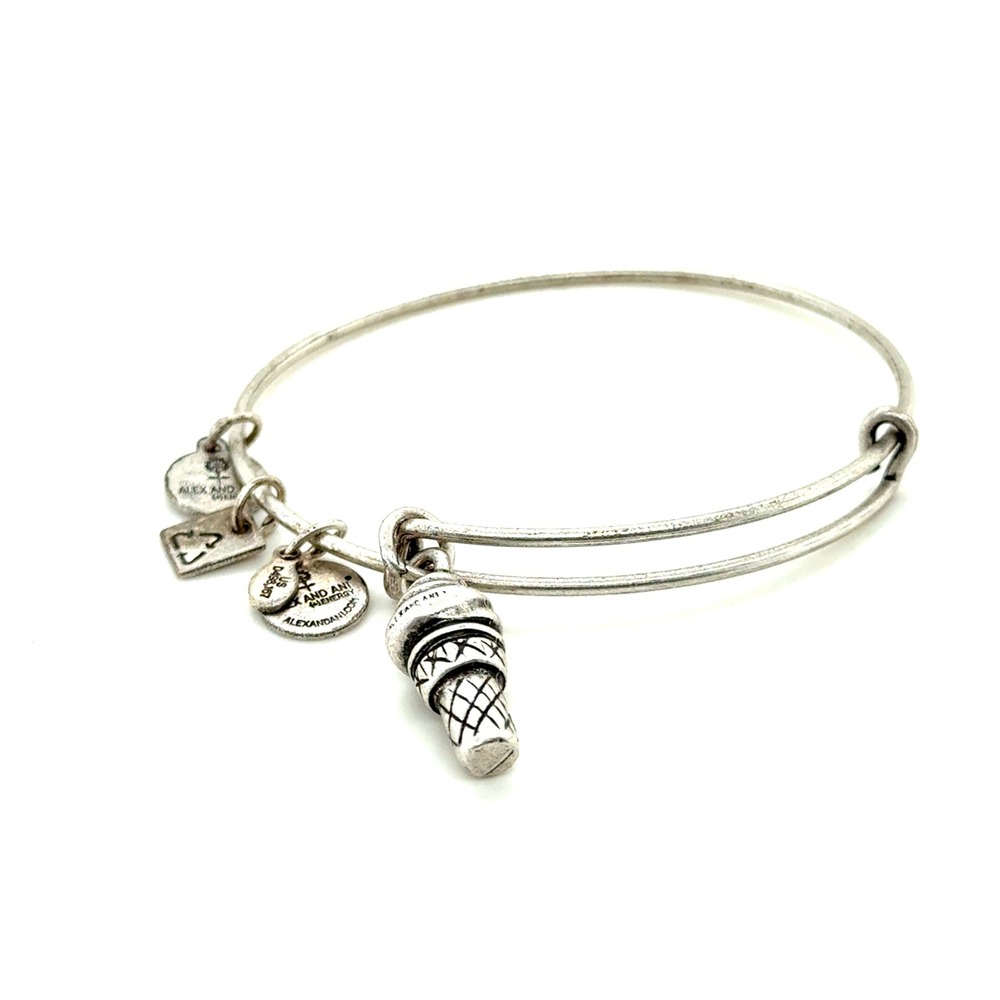 Alex and Ani Rafaelian Silver Ice Cream Cone Charm Expandable Bangle Bracelet